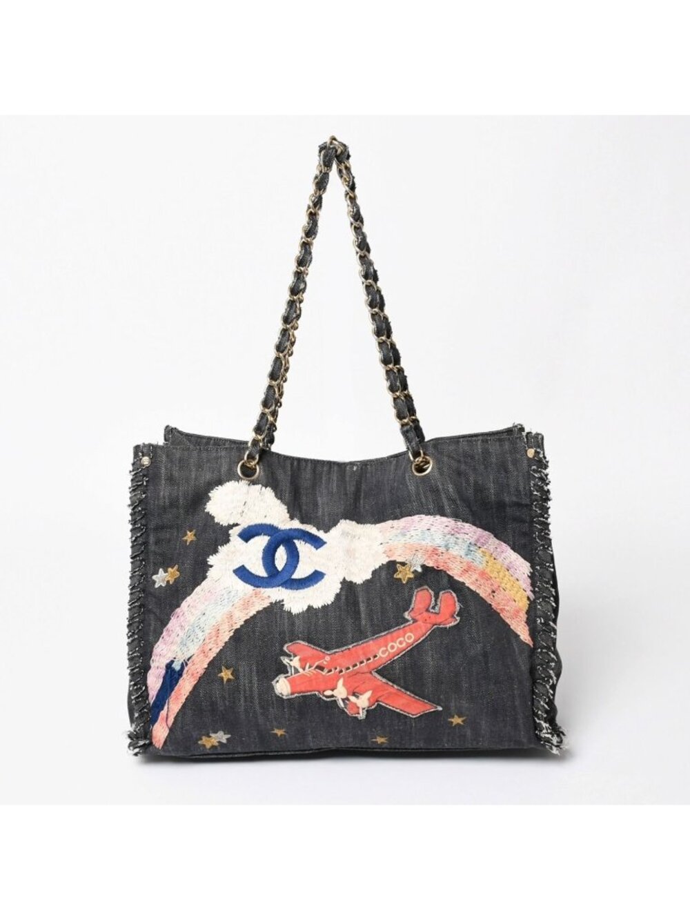 Chanel Chain Tote Bag Night Flight Embroidery CC Logo Denim